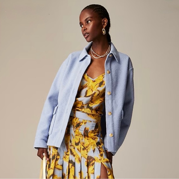 NWT J. Crew Bouclé Shirt-jacket Lakeshore Blue - Picture 1 of 6